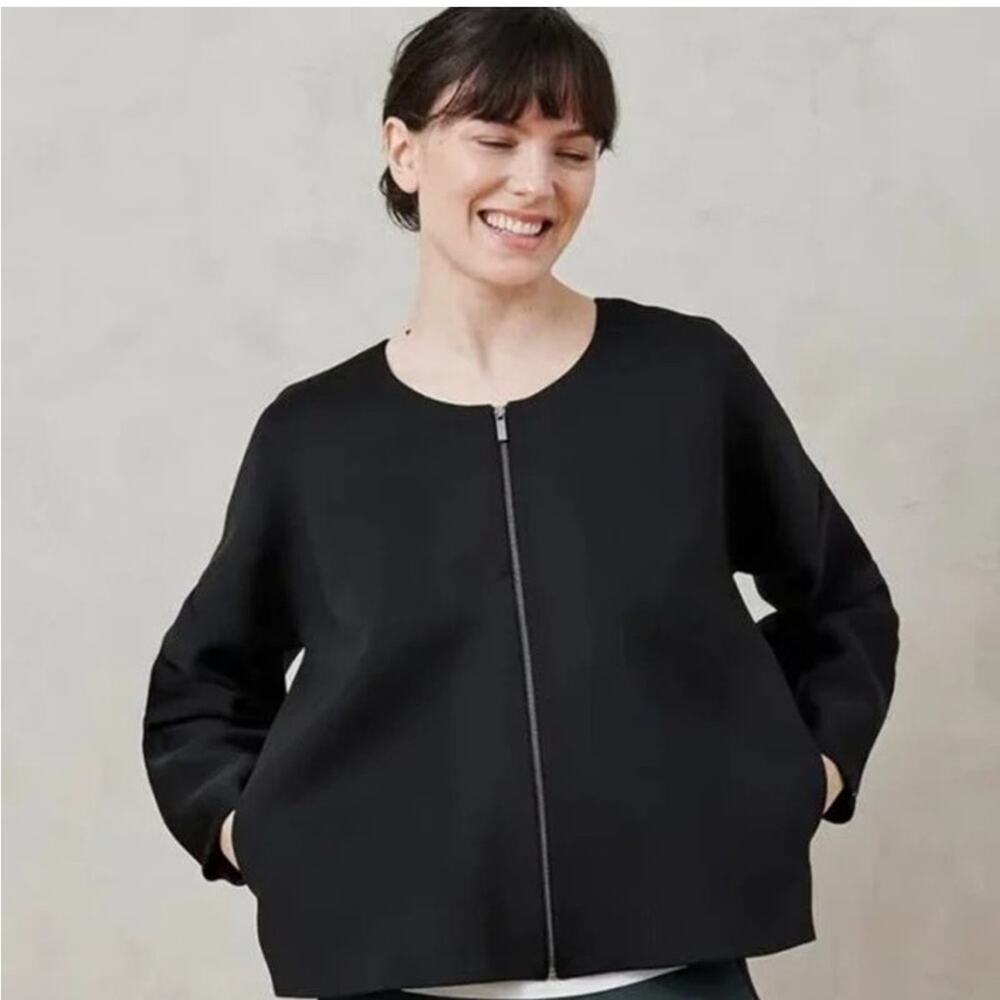 ADAY Black Scuba Stretch Waste Not Collarless Jacket zip up fall thick Size L